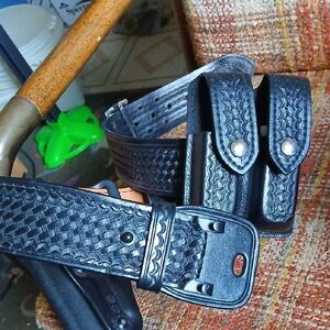 Sam BROWNE Black Men's Leather Duty Belt with Textured Finish 36 INCH 2 1/4 Wide